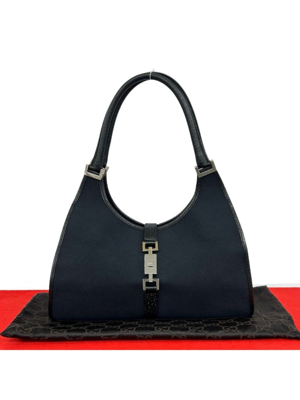 Gucci Jackie Canvas Leather Tote Shoulder Bag Handbag Black